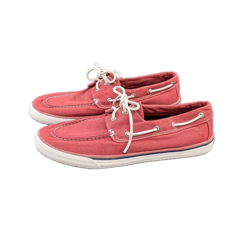 Sperry Topsider Boat Shoes Mens 11 Red Canvas Nautical Coastal Beach Resort